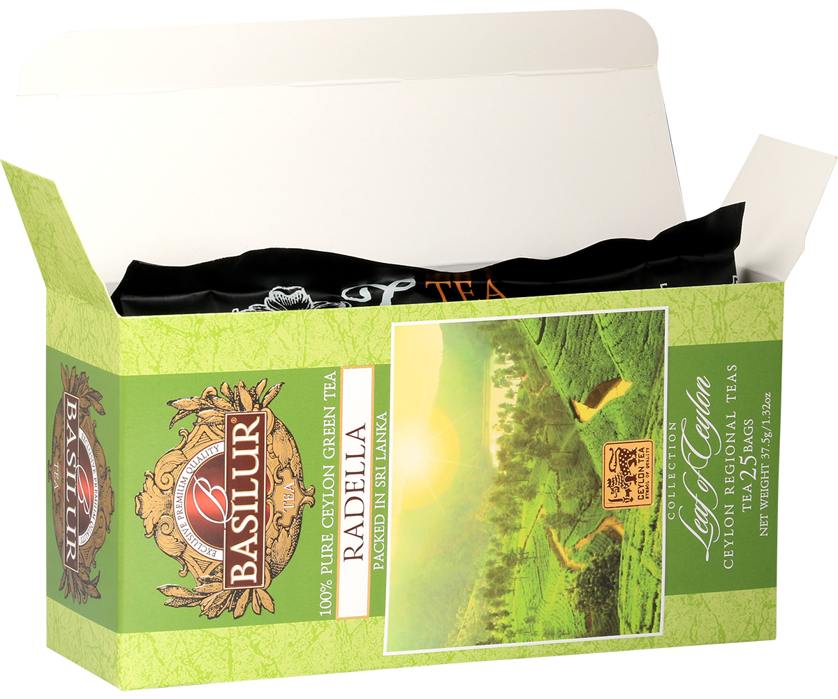 Opakowanie herbaty Basilur Radella Green z kolekcji Leaf of Ceylon zielona herbata cejlońska