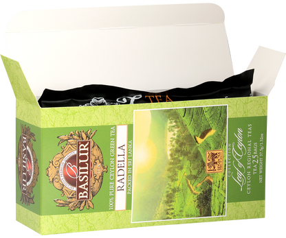Opakowanie herbaty Basilur Radella Green z kolekcji Leaf of Ceylon zielona herbata cejlońska
