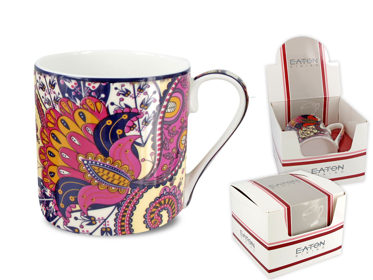 Kubek porcelanowy Turin Kalam 350 ml z orientalnym wzorem w żywych kolorach.