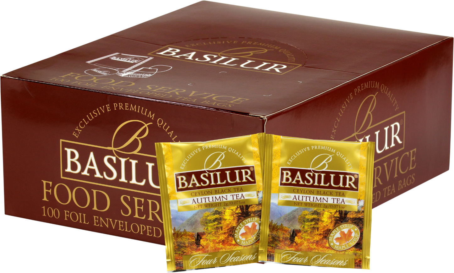 Opakowanie herbaty Basilur Autumn Tea 100 x 2 g z torebkami foliowanymi Four Seasons.