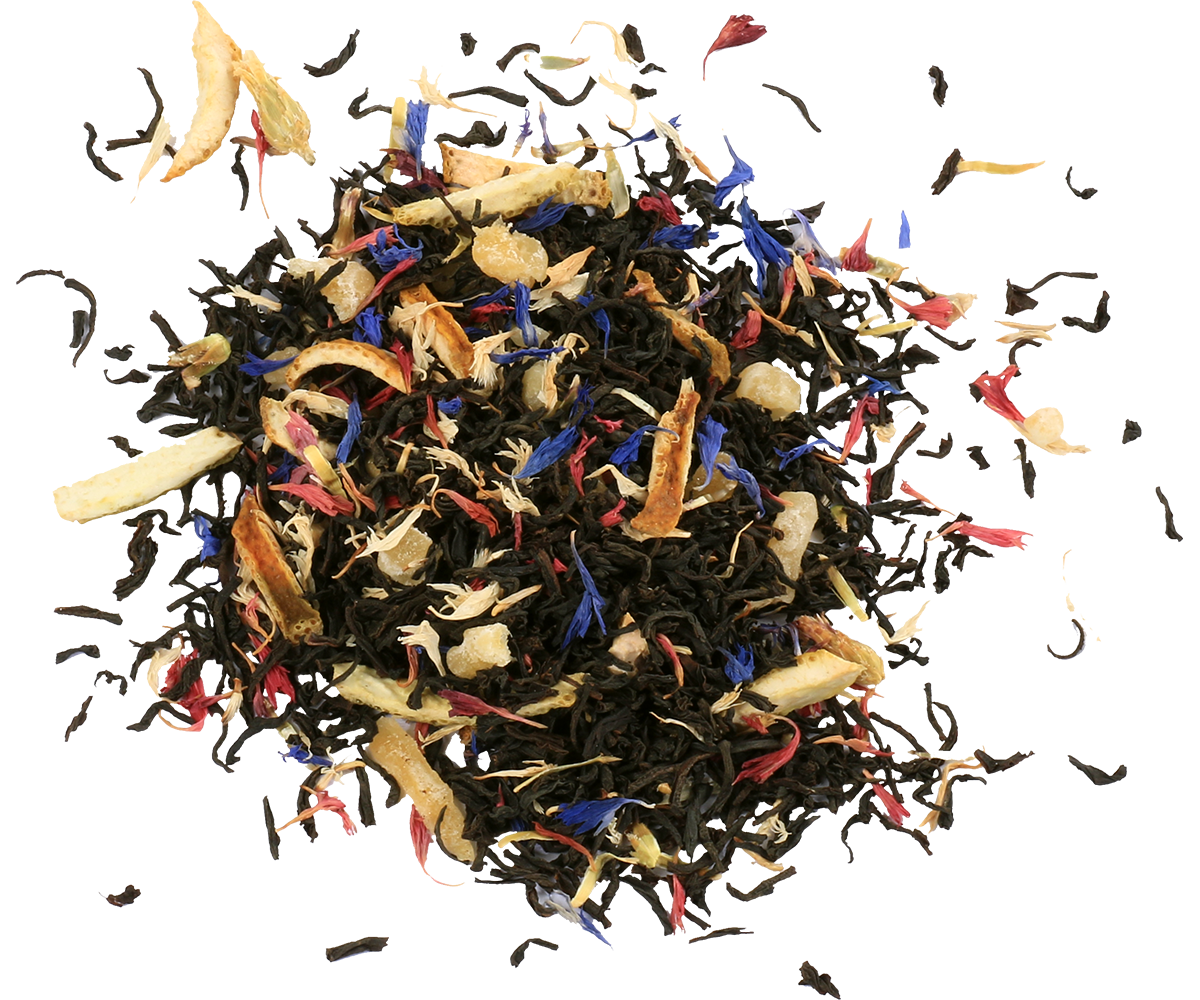 Susz herbaciany Basilur Mango & Pineapple – czarna herbata z kawałkami owoców i płatkami kwiatów.