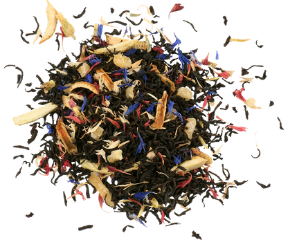 Susz herbaciany Basilur Mango & Pineapple – czarna herbata z kawałkami owoców i płatkami kwiatów.