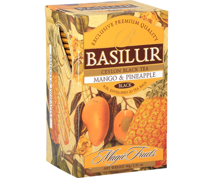 Herbata Basilur Mango & Pineapple – pudełko 25 kopert z egzotycznym smakiem.