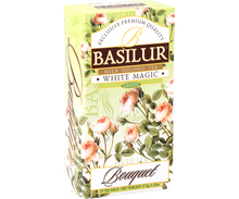 Bok pudełka Basilur White Magic – skład i opis produktu.