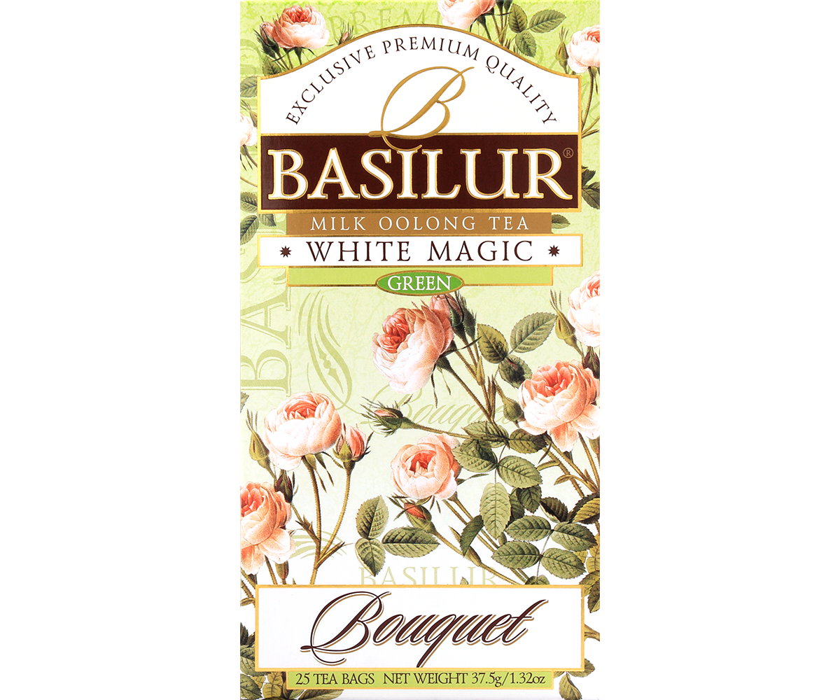 Opakowanie Basilur White Magic – elegancka herbata z nutą mleczną.