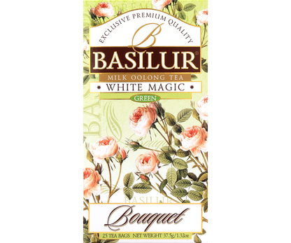 Opakowanie Basilur White Magic – elegancka herbata z nutą mleczną.