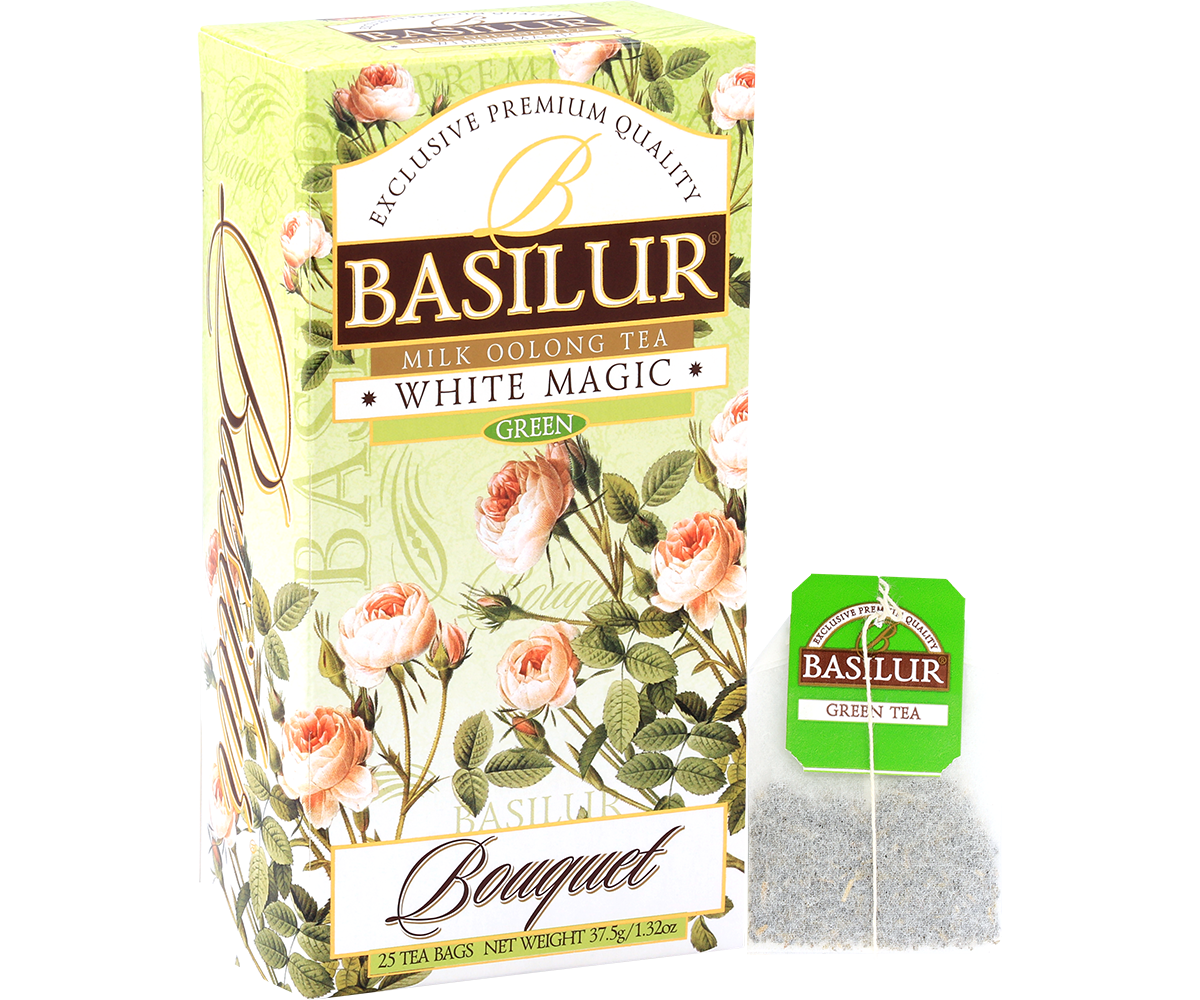 Herbata Basilur White Magic – zielona herbata milk oolong w torebkach.