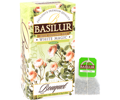 Herbata Basilur White Magic – zielona herbata milk oolong w torebkach.