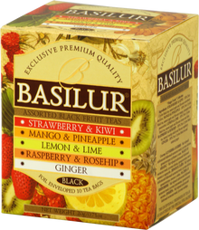 Zestaw herbat czarnych Basilur Black Fruit Teas z owocowymi smakami w pudełku.