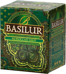 Bok opakowania Basilur Moroccan Mint z opisem produktu.