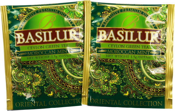 Dwie koperty herbaty Basilur Moroccan Mint.