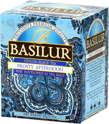 Perspektywiczne ujęcie opakowania Basilur Frosty Afternoon z detalicznym wzorem.