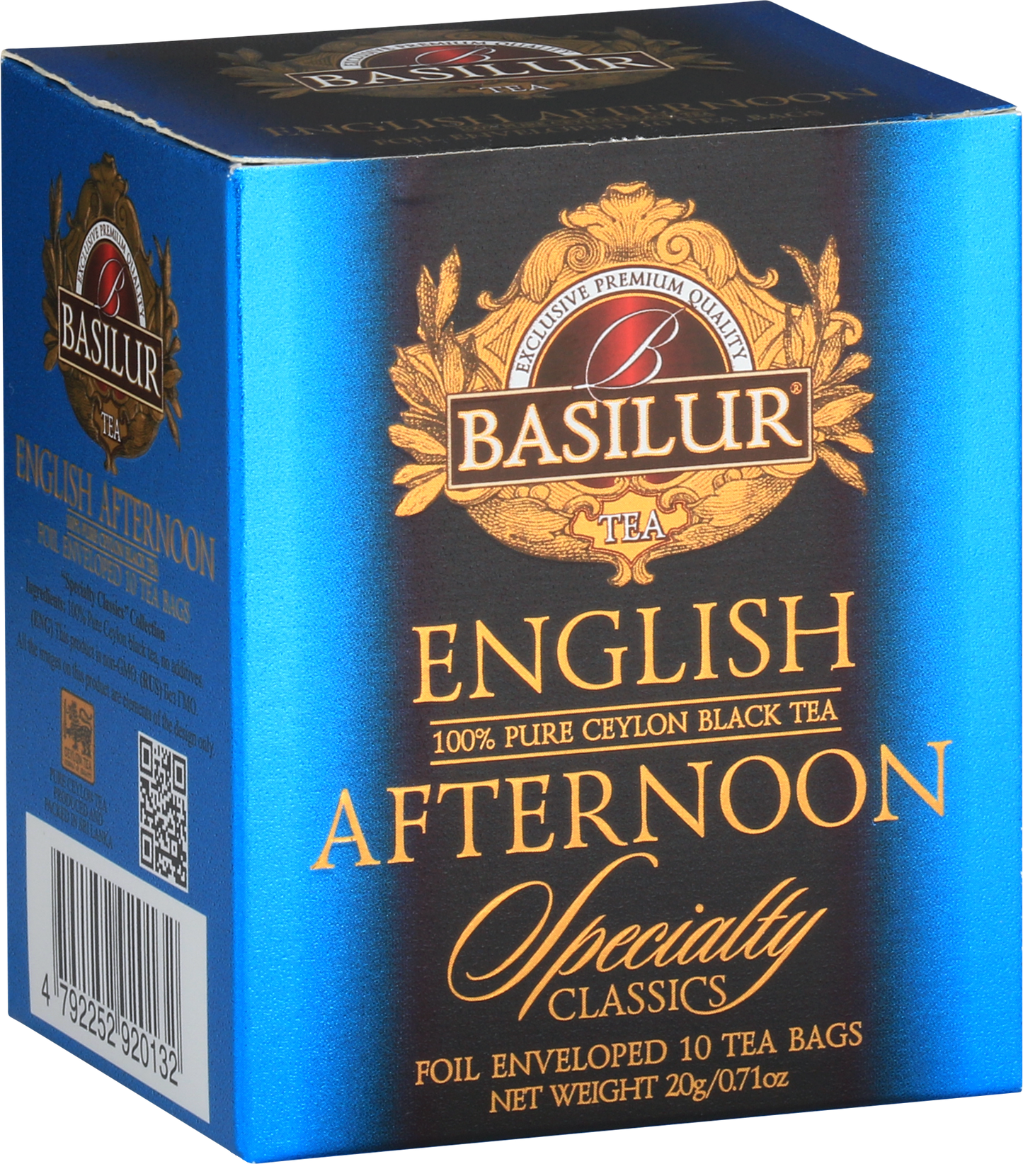 Zbliżenie na opakowanie Basilur English Afternoon 100% Pure Ceylon Black Tea.