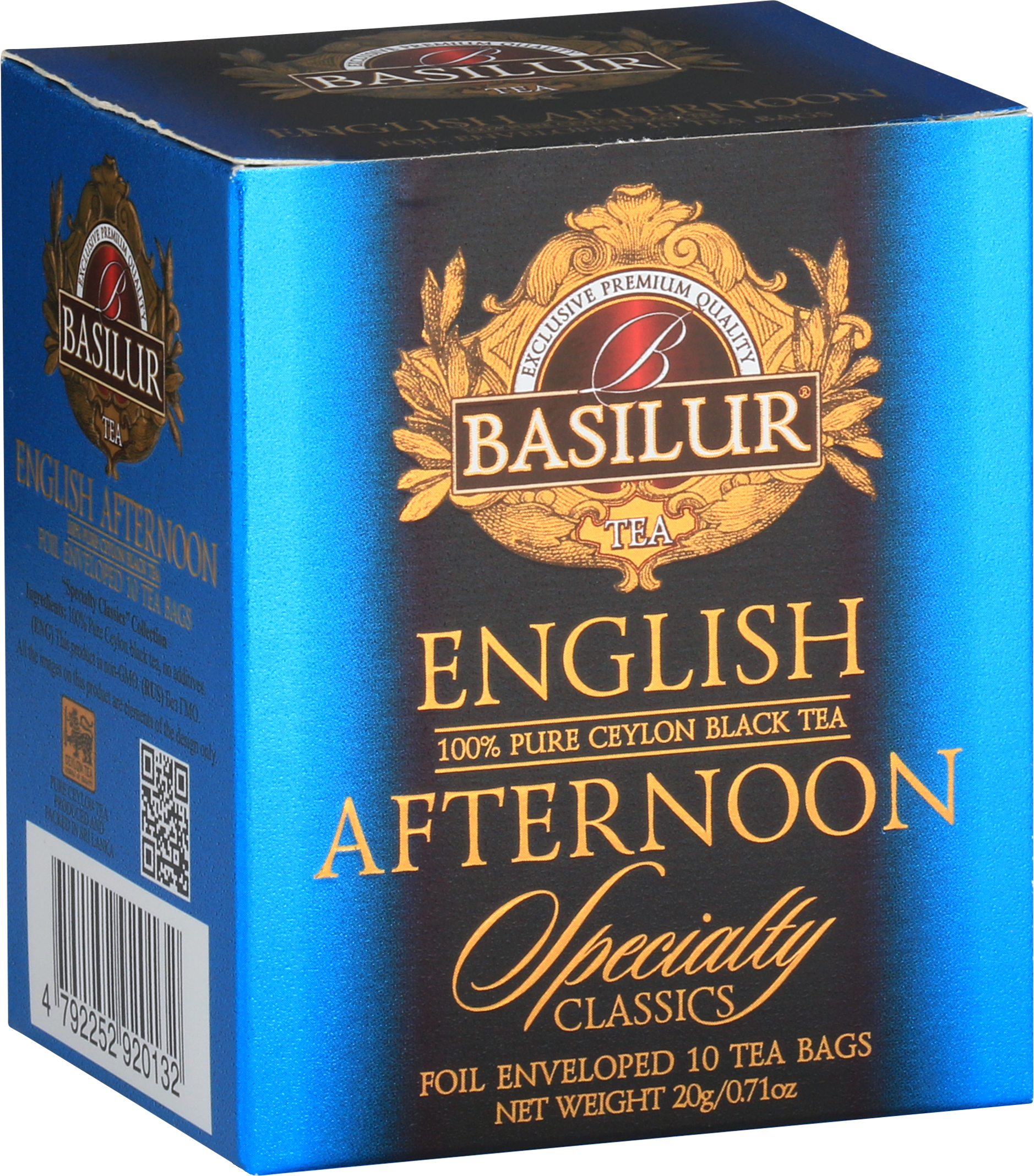 Zbliżenie na opakowanie Basilur English Afternoon 100% Pure Ceylon Black Tea.