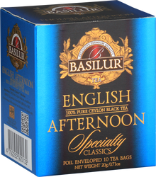 Zbliżenie na opakowanie Basilur English Afternoon 100% Pure Ceylon Black Tea.