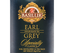 Przód opakowania Basilur Earl Grey – czarna herbata z aromatem bergamotki.