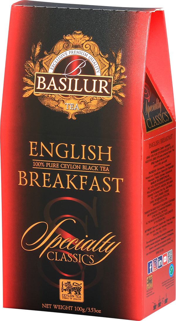 Opakowanie czarnej herbaty Basilur English Breakfast z serii Specialty Classics.