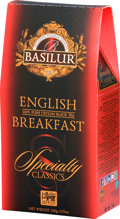 Opakowanie czarnej herbaty Basilur English Breakfast z serii Specialty Classics.