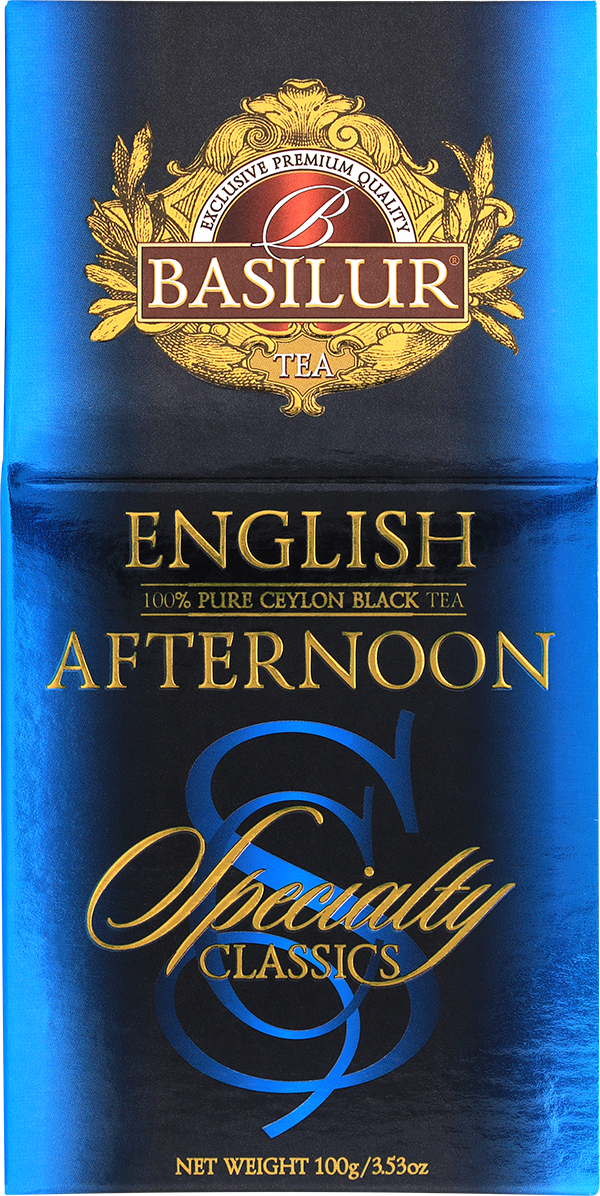 Opakowanie czarnej herbaty Basilur English Afternoon z serii Specialty Classics.