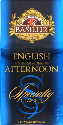 Opakowanie czarnej herbaty Basilur English Afternoon z serii Specialty Classics.