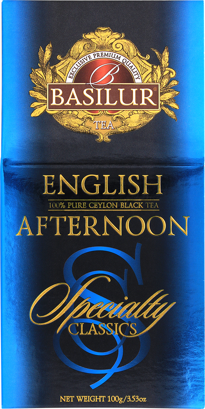 Opakowanie czarnej herbaty Basilur English Afternoon z serii Specialty Classics.