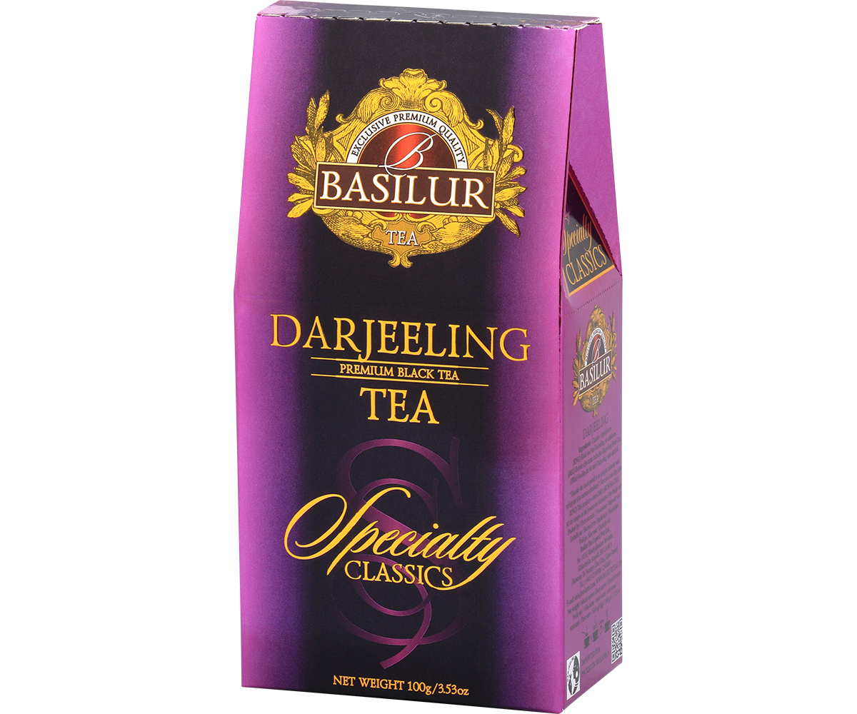 Opakowanie herbaty Basilur Darjeeling z kolekcji Specialty Classics, czarna herbata premium.