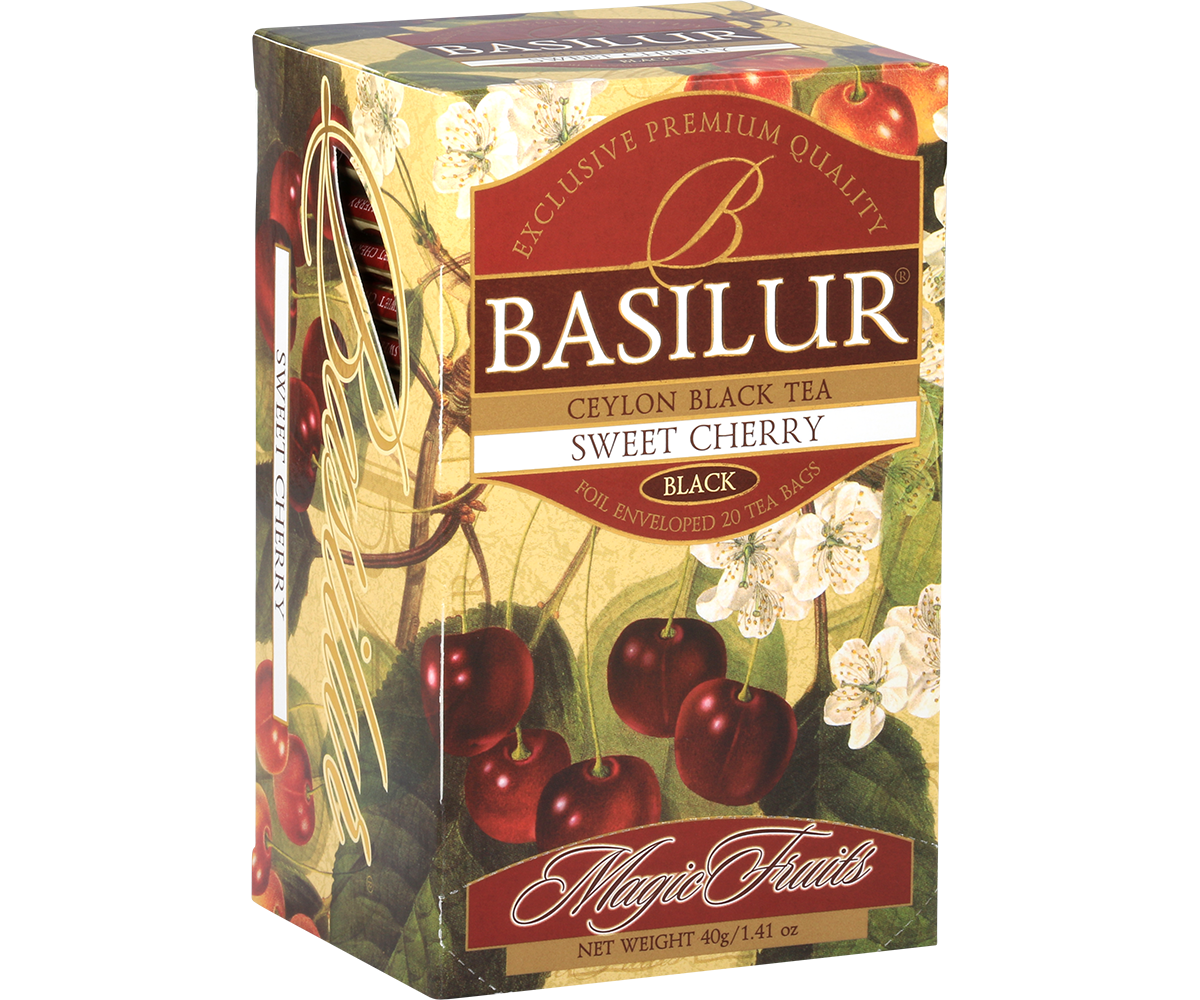 Pudelko Basilur Sweet Cherry czarna herbata z aromatem wisni 25 torebek