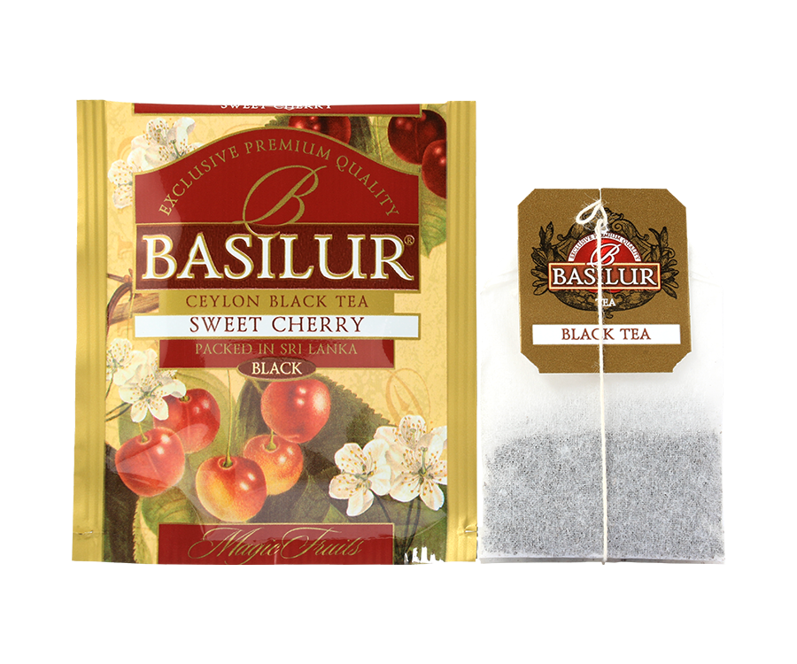 Saszetka i torebka Basilur Sweet Cherry czarna herbata Ceylon w kopercie