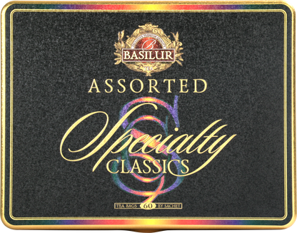 Zestaw herbat Basilur Specialty Classics 60 kopert w eleganckiej metalowej puszce.