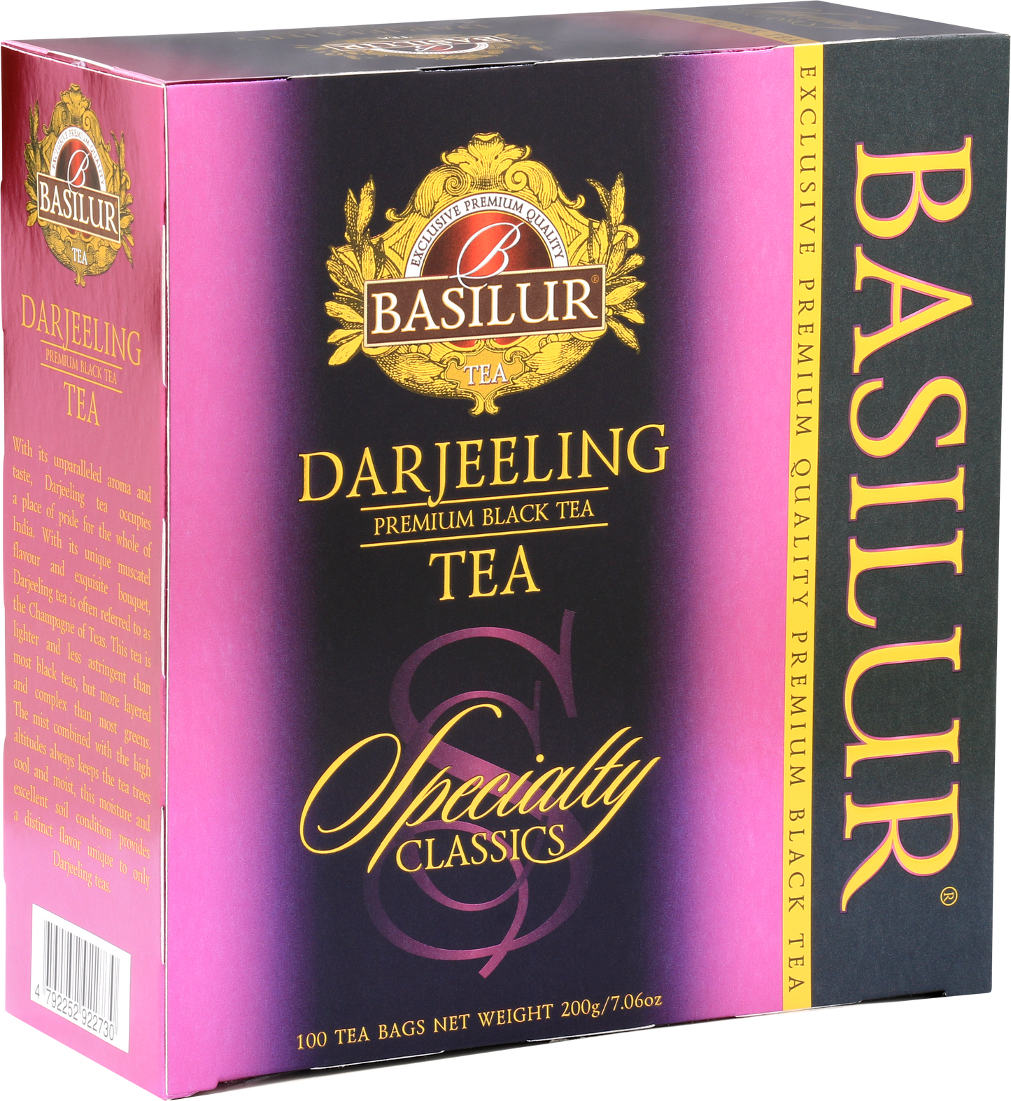 Opakowanie herbaty Basilur Darjeeling 100 x 2 g – czarna herbata premium z kolekcji Specialty Classics.
