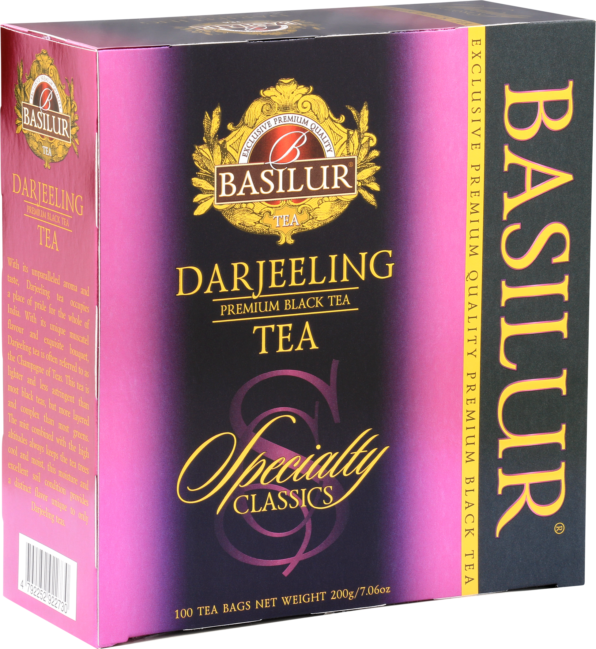 Opakowanie herbaty Basilur Darjeeling 100 x 2 g – czarna herbata premium z kolekcji Specialty Classics.