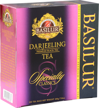 Opakowanie herbaty Basilur Darjeeling 100 x 2 g – czarna herbata premium z kolekcji Specialty Classics.