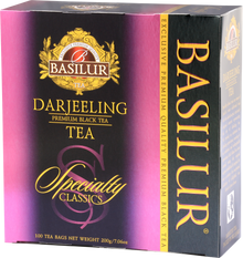 Bok opakowania Basilur Darjeeling – opis i informacje o czarnej herbacie z Indii.