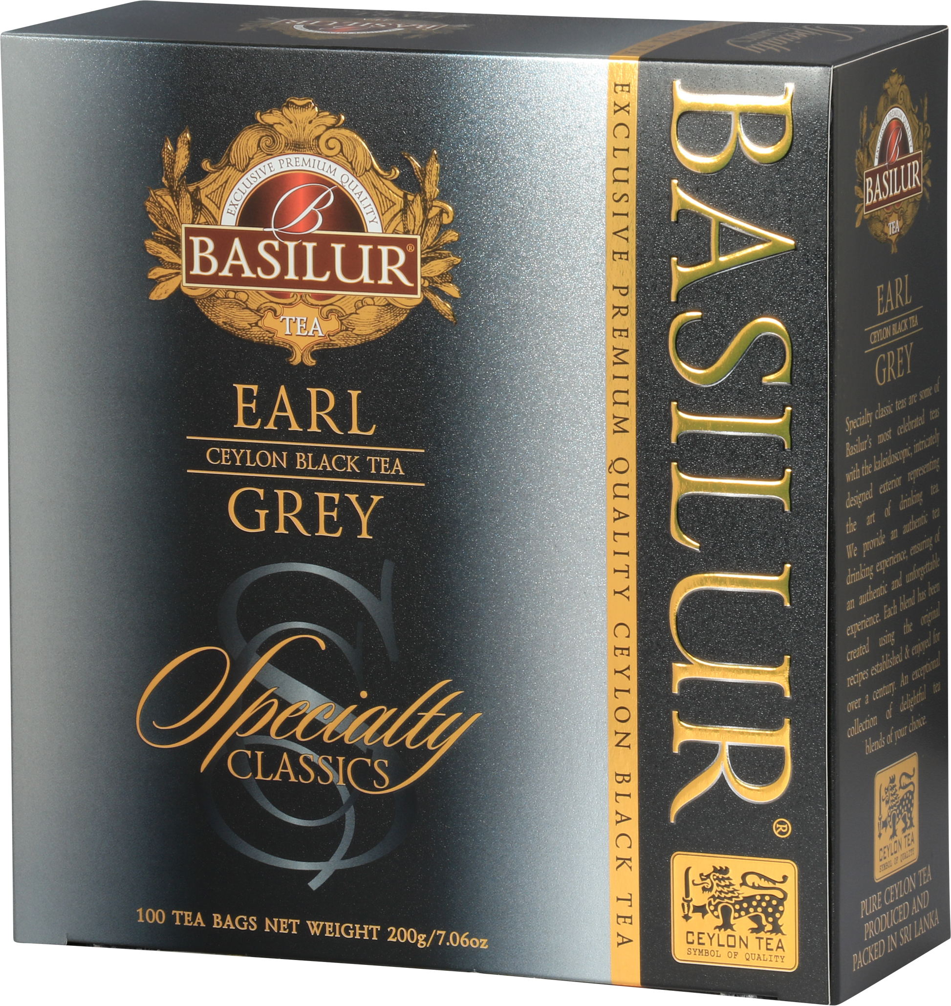Opakowanie herbaty Basilur Earl Grey – czarna herbata cejlońska z bergamotką.