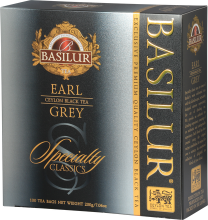 Opakowanie herbaty Basilur Earl Grey – czarna herbata cejlońska z bergamotką.