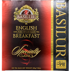 Przód opakowania Basilur English Breakfast – klasyczny design i logo Basilur Tea.