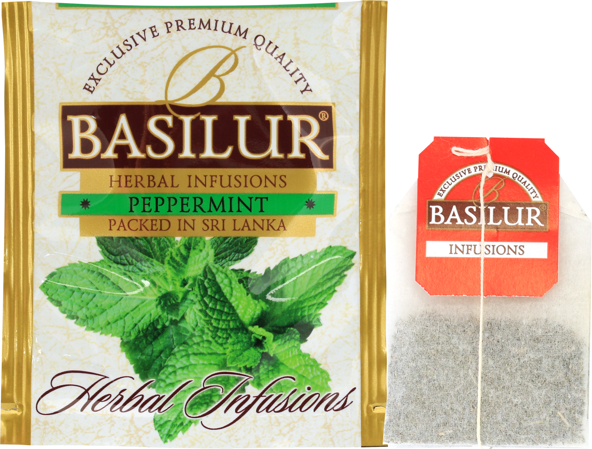 Herbata Basilur Peppermint w kopertach.