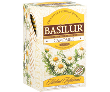 Bok pudełka Basilur Camomile z opisem produktu.