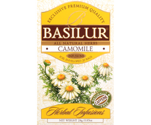 Przód opakowania herbaty Basilur Camomile z kolekcji Herbal Infusions.