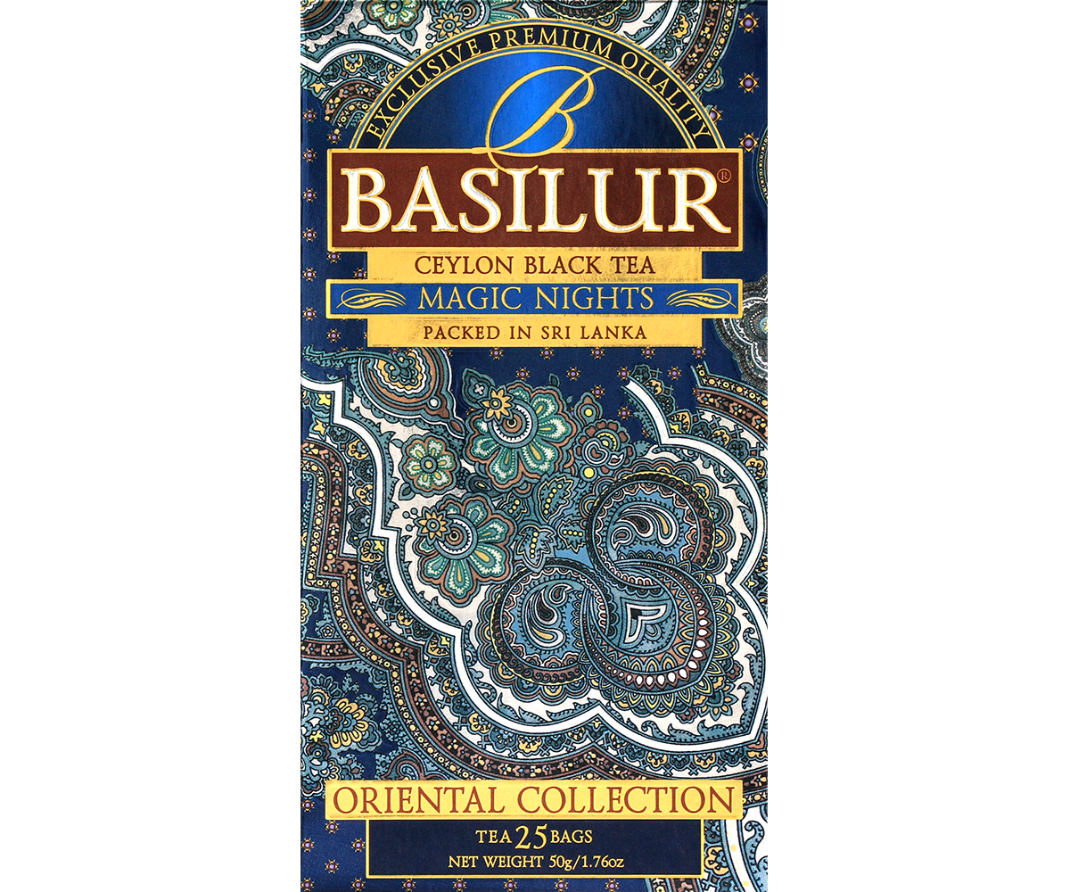 Opakowanie Basilur Magic Nights – czarna herbata cejlońska z kolekcji Oriental.
