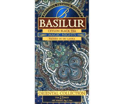 Opakowanie Basilur Magic Nights – czarna herbata cejlońska z kolekcji Oriental.