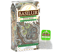 Herbata Basilur White Moon – torebka herbaty Oolong i pudełko.