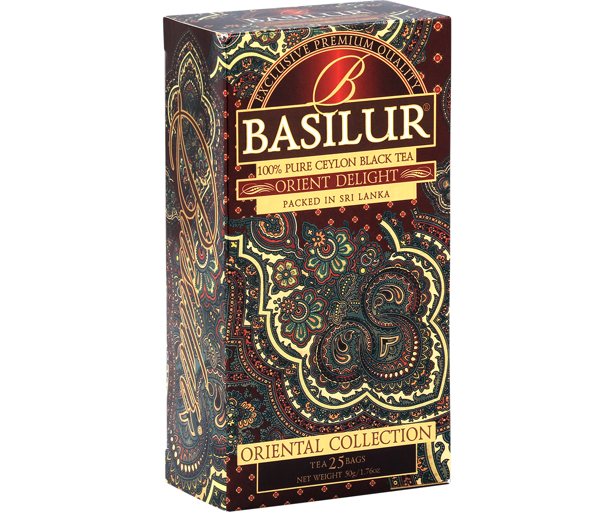 Opakowanie Basilur Orient Delight – eleganckie pudełko w orientalne wzory.