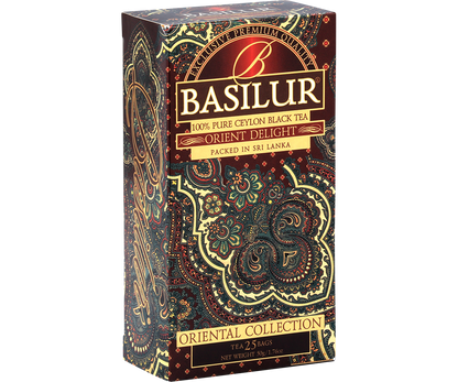 Opakowanie Basilur Orient Delight – eleganckie pudełko w orientalne wzory.