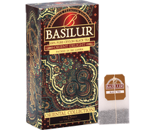 Herbata Basilur Orient Delight – pudełko i torebka herbaty czarnej.