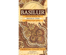 Herbata Basilur Masala Chai – eleganckie pudełko w orientalne wzory.