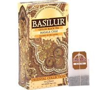 Basilur Masala Chai – pudełko herbaty i torebka z kolekcji Oriental.