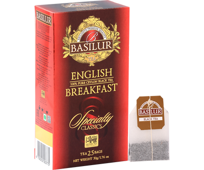 Torebki herbaty Basilur English Breakfast – 100% czarna herbata cejlońska o intensywnym aromacie.