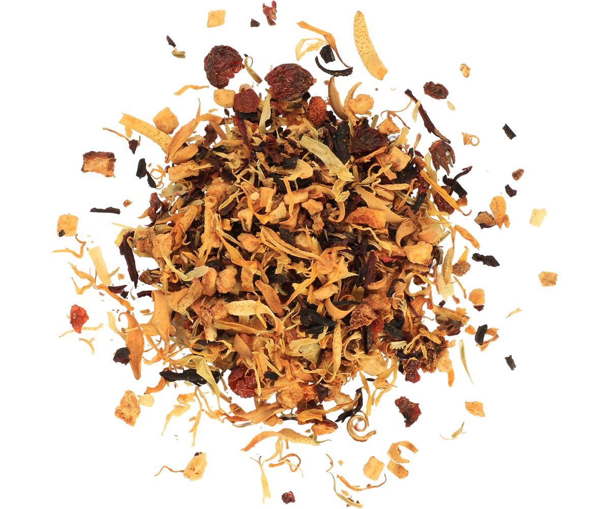 Susz herbaciany Basilur Blood Orange – mieszanka owoców, kwiatów i ziół.