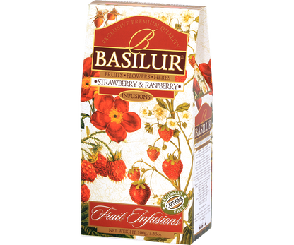 Herbata Basilur Strawberry & Raspberry – opakowanie owocowej herbaty 100 g.